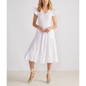 NWT WHITE VINEYARD VINES WOMENS SMOCKED V-NECK MIDI FLOWY COTTON DRESS SIZE 3X